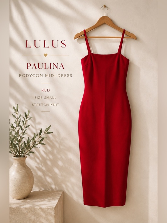 Lulus Dresses & Skirts - Lulus Paulina Red Bodycon Midi Dress Spaghetti Strap Size Small